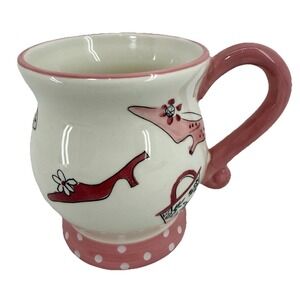 Pier 1 Imports Ceramic COFFEE MUG Shoes Handbags Fashion White Polka Dot 16oz